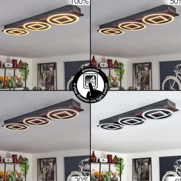 hofstein Plafonnier Taboneira LED Brun foncé, Noir, 3 lumières* Lampes Modernes
