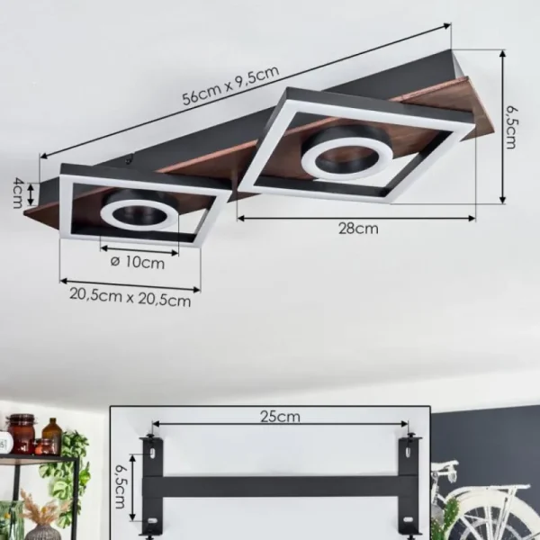 hofstein Plafonnier Taboneira LED Brun foncé, Noir, 2 lumières* Lampes Modernes
