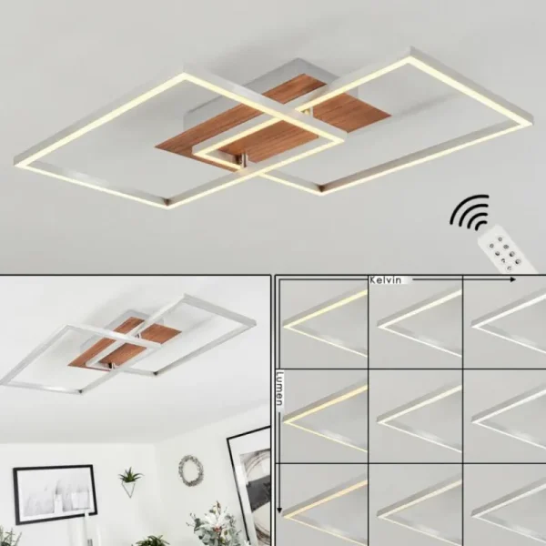 hofstein Plafonnier Torres LED Nickel mat, 2 lumières, Télécommandes* Lampes Modernes