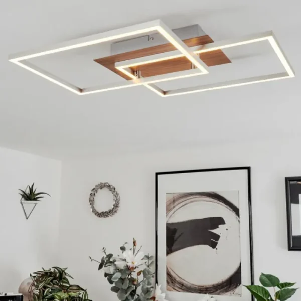 hofstein Plafonnier Torres LED Nickel mat, 2 lumières, Télécommandes* Lampes Modernes