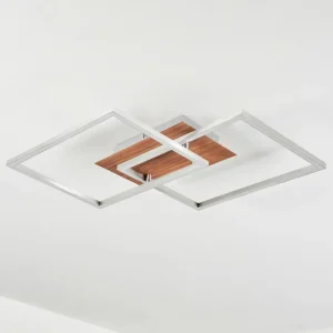 hofstein Plafonnier Torres LED Nickel mat, 2 lumières, Télécommandes* Lampes Modernes