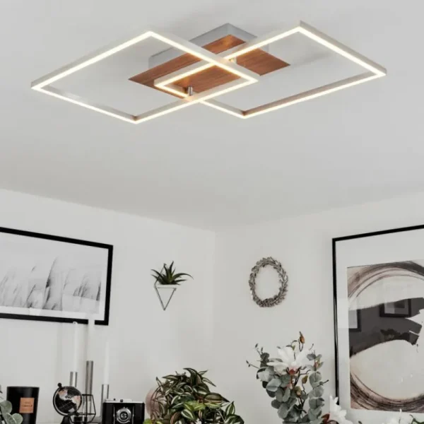 hofstein Plafonnier Torres LED Nickel mat, 2 lumières, Télécommandes* Lampes Modernes