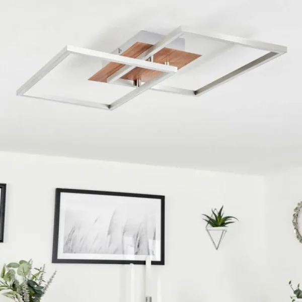 hofstein Plafonnier Torres LED Nickel mat, 2 lumières, Télécommandes* Lampes Modernes