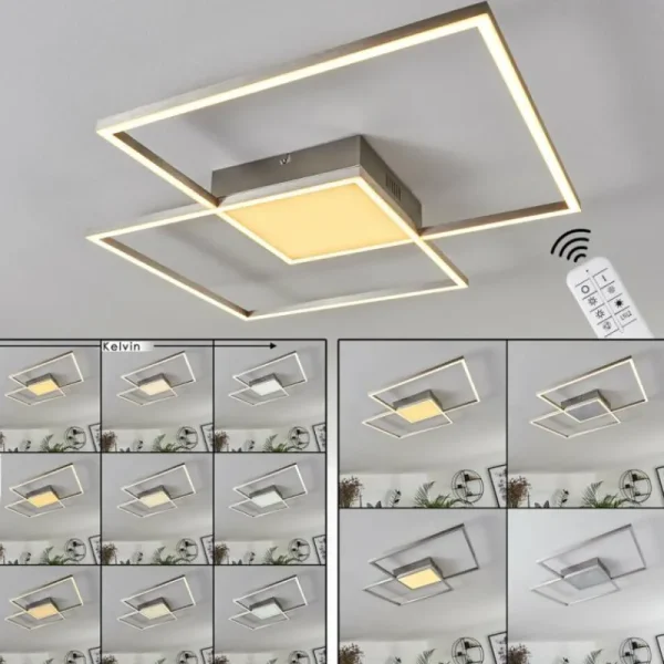 hofstein Plafonnier Torresella LED Nickel mat, 2 lumières, Télécommandes* Lampes Modernes