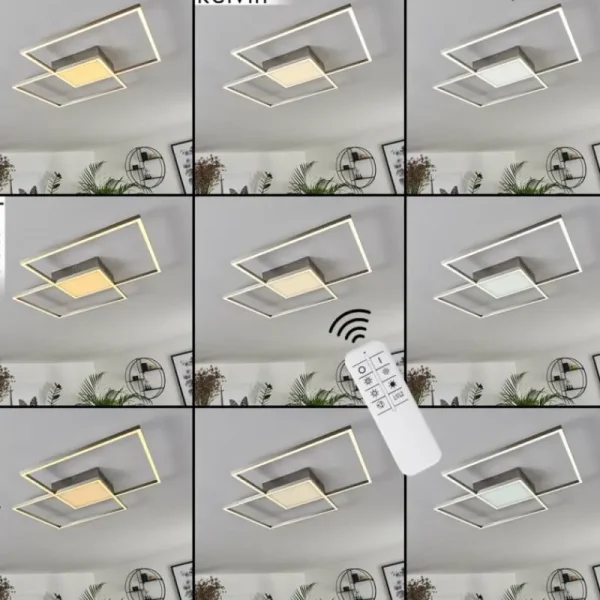 hofstein Plafonnier Torresella LED Nickel mat, 2 lumières, Télécommandes* Lampes Modernes