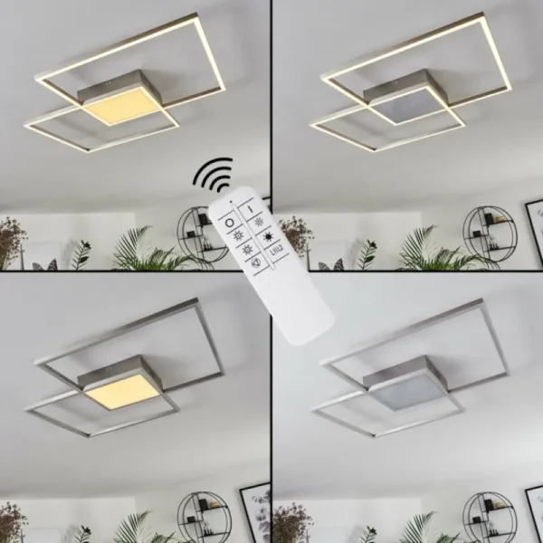 hofstein Plafonnier Torresella LED Nickel mat, 2 lumières, Télécommandes* Lampes Modernes