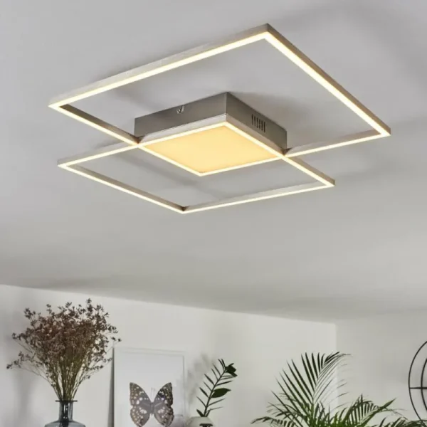 hofstein Plafonnier Torresella LED Nickel mat, 2 lumières, Télécommandes* Lampes Modernes