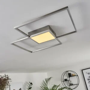 hofstein Plafonnier Torresella LED Nickel mat, 2 lumières, Télécommandes* Lampes Modernes
