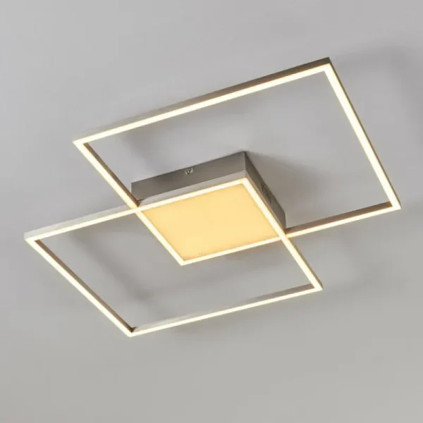 hofstein Plafonnier Torresella LED Nickel mat, 2 lumières, Télécommandes* Lampes Modernes