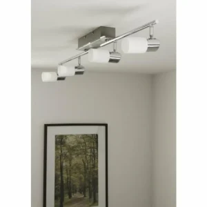 Luminaires Trio Plafonnier Trio 8214 LED Aluminium, Chrome, Acier inoxydable, 4 lumières* Lampes En Verre