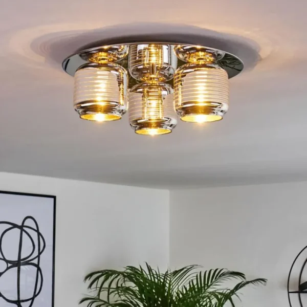 hofstein Plafonnier Verasara Chrome, 3 lumières* Lampes En Verre