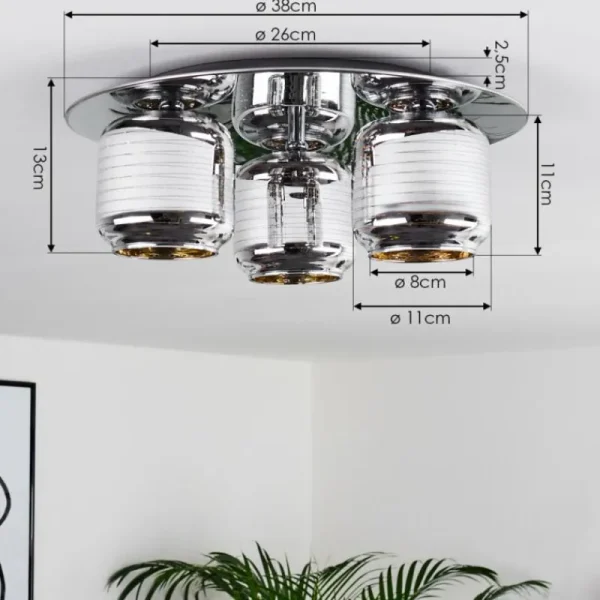 hofstein Plafonnier Verasara Chrome, 3 lumières* Lampes En Verre