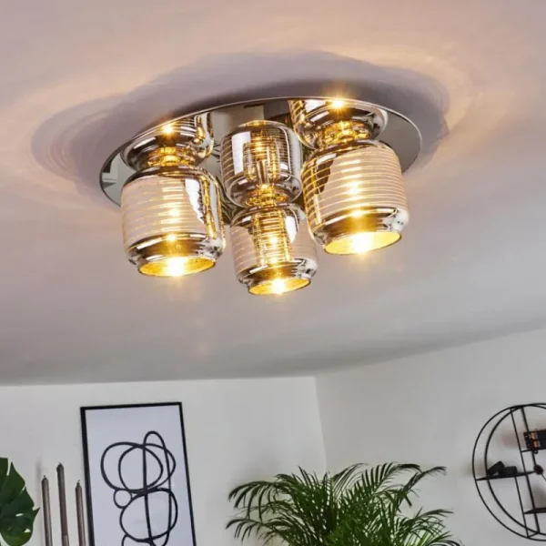 hofstein Plafonnier Verasara Chrome, 3 lumières* Lampes En Verre