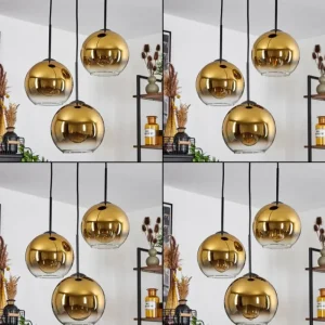 hofstein Plafonnier Verre 20 cm Koyoto Or, Clair, 3 lumières* Lampes En Verre