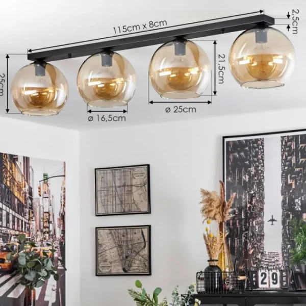 hofstein Plafonnier Verre 25 cm Koyoto Ambre, 4 lumières* Lampes En Verre