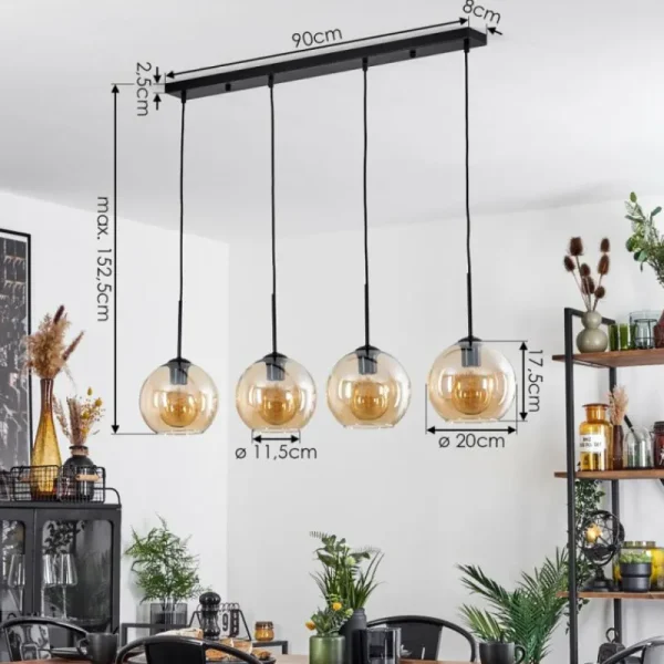 hofstein Plafonnier Verre 20 cm Koyoto Ambre, 4 lumières* Lampes En Verre