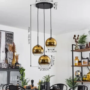 hofstein Plafonnier Verre 20 cm Koyoto Or, Clair, 3 lumières* Lampes En Verre