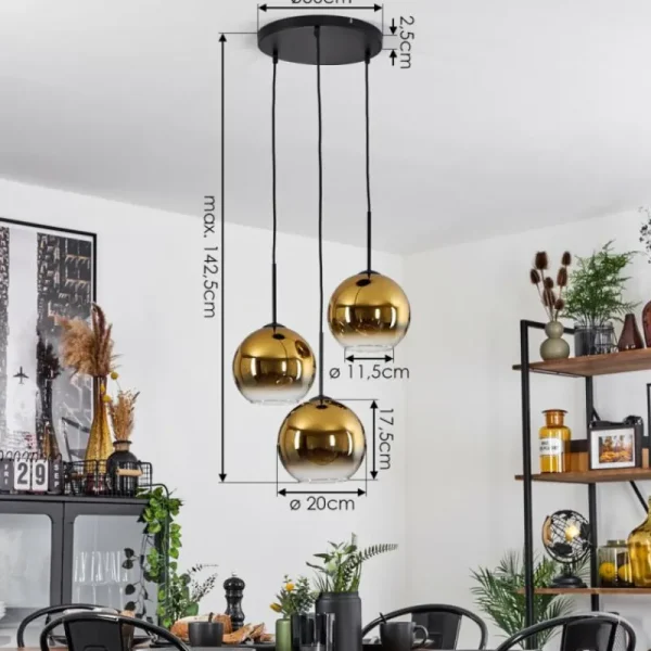 hofstein Plafonnier Verre 20 cm Koyoto Or, Clair, 3 lumières* Lampes En Verre