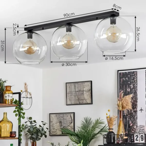 hofstein Plafonnier Verre 30 cm Koyoto Clair, 3 lumières* Lampes En Verre