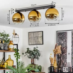 hofstein Plafonnier Verre 20 cm Koyoto Or, Clair, 3 lumières* Lampes En Verre