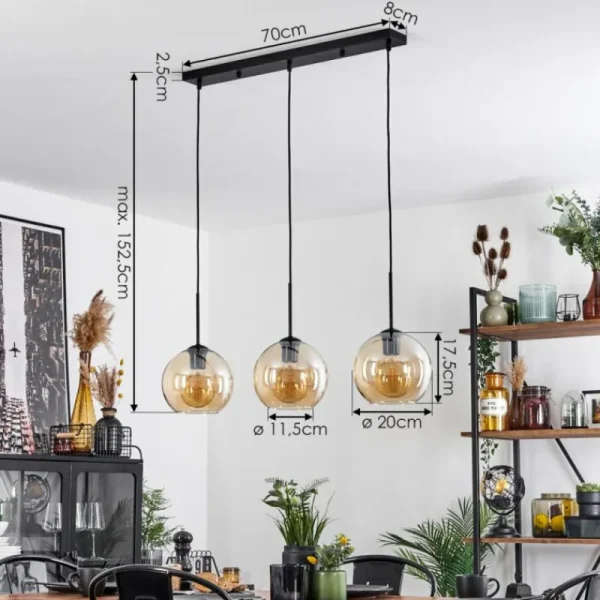 hofstein Plafonnier Verre 20 cm Koyoto Ambre, 3 lumières* Lampes En Verre