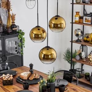 hofstein Plafonnier Verre 20 cm Koyoto Or, Clair, 3 lumières* Lampes En Verre