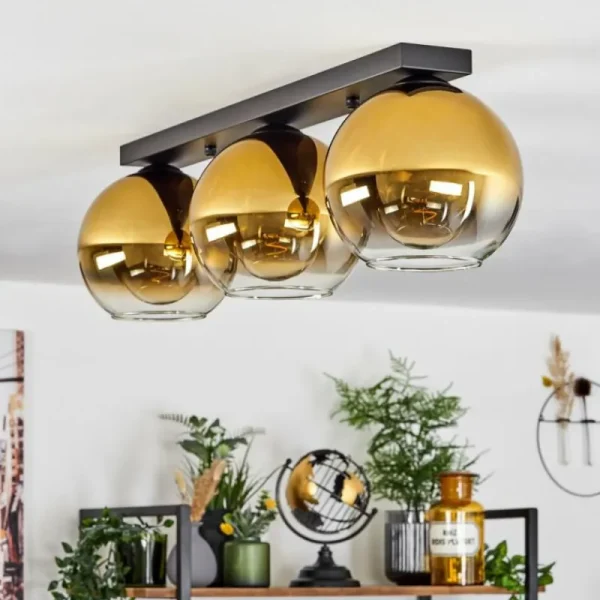 hofstein Plafonnier Verre 20 cm Koyoto Or, Clair, 3 lumières* Lampes En Verre