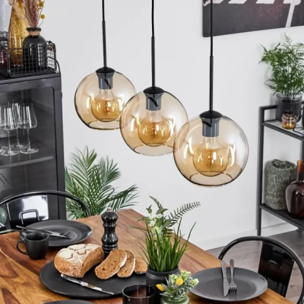 hofstein Plafonnier Verre 20 cm Koyoto Ambre, 3 lumières* Lampes En Verre