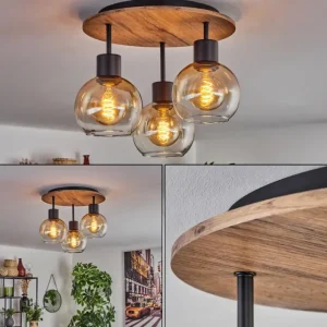 hofstein Plafonnier Vouhet Brun, Couleur bois, Noir, 3 lumières* Lampes Modernes