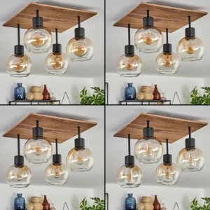hofstein Plafonnier Vouhet Brun, Couleur bois, Noir, 4 lumières* Lampes Modernes