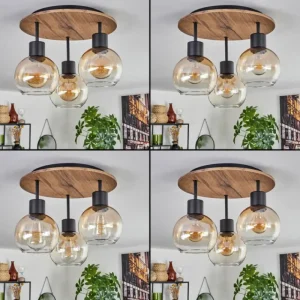 hofstein Plafonnier Vouhet Brun, Couleur bois, Noir, 3 lumières* Lampes Modernes