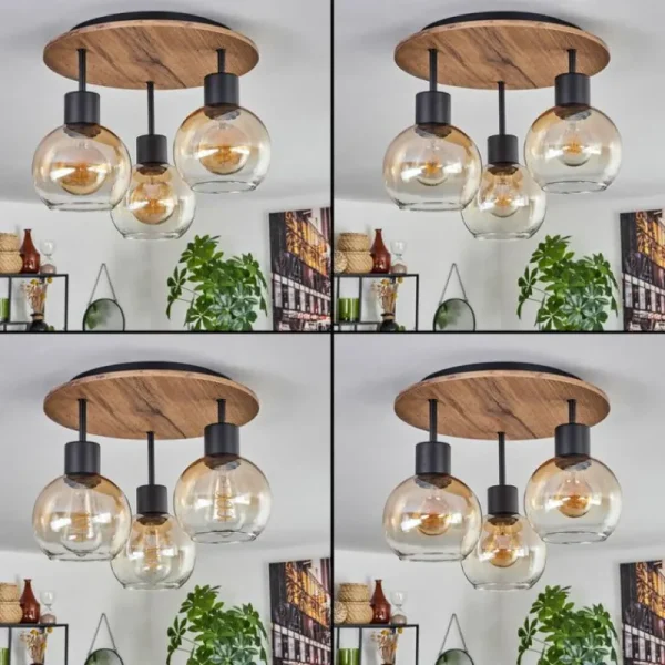 hofstein Plafonnier Vouhet Brun, Couleur bois, Noir, 3 lumières* Lampes Modernes