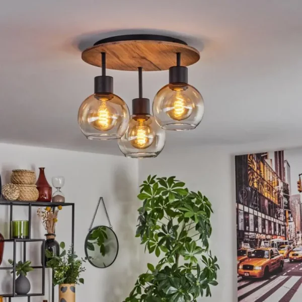 hofstein Plafonnier Vouhet Brun, Couleur bois, Noir, 3 lumières* Lampes Modernes