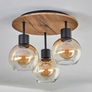 hofstein Plafonnier Vouhet Brun, Couleur bois, Noir, 3 lumières* Lampes Modernes