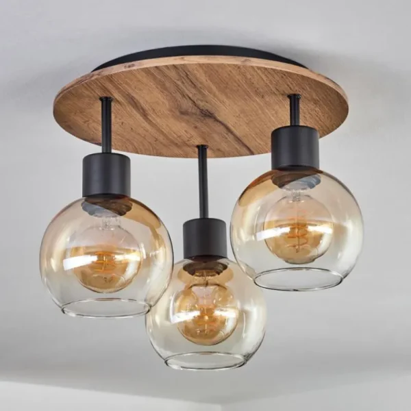 hofstein Plafonnier Vouhet Brun, Couleur bois, Noir, 3 lumières* Lampes Modernes