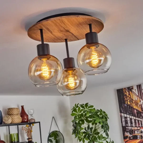 hofstein Plafonnier Vouhet Brun, Couleur bois, Noir, 3 lumières* Lampes Modernes