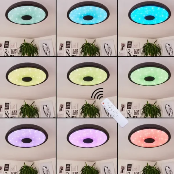 hofstein Plafonnier Vully LED Noir, 1 lumière, Télécommandes, Changeur de couleurs* Lampes Modernes