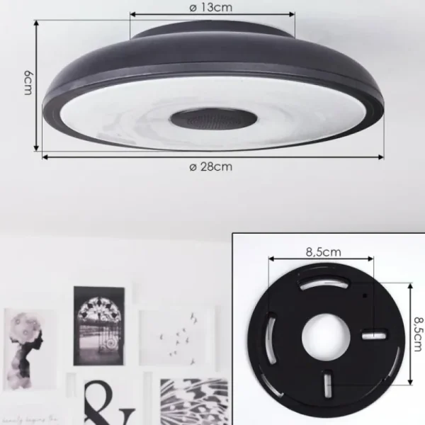 hofstein Plafonnier Vully LED Noir, 1 lumière, Télécommandes, Changeur de couleurs* Lampes Modernes