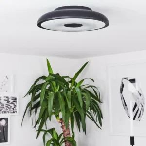 hofstein Plafonnier Vully LED Noir, 1 lumière, Télécommandes, Changeur de couleurs* Lampes Modernes
