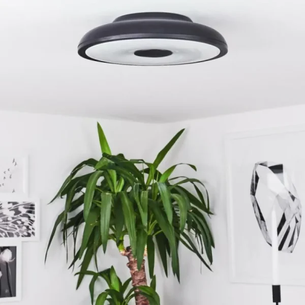 hofstein Plafonnier Vully LED Noir, 1 lumière, Télécommandes, Changeur de couleurs* Lampes Modernes