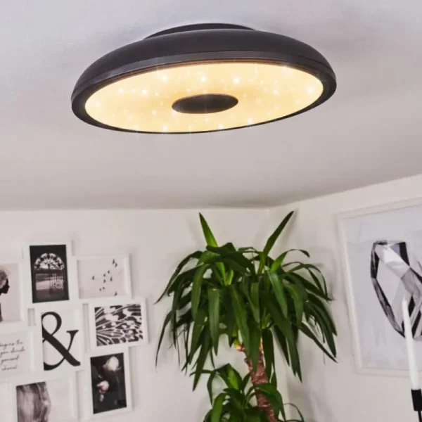 hofstein Plafonnier Vully LED Noir, 1 lumière, Télécommandes, Changeur de couleurs* Lampes Modernes
