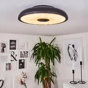 hofstein Plafonnier Vully LED Noir, 1 lumière, Télécommandes, Changeur de couleurs* Lampes Modernes