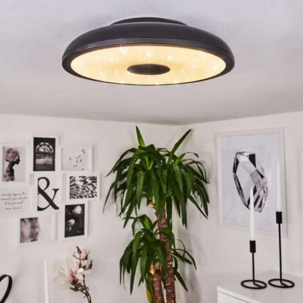 hofstein Plafonnier Vully LED Noir, 1 lumière, Télécommandes, Changeur de couleurs* Lampes Modernes