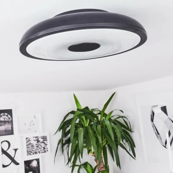 hofstein Plafonnier Vully LED Noir, 1 lumière, Télécommandes, Changeur de couleurs* Lampes Modernes