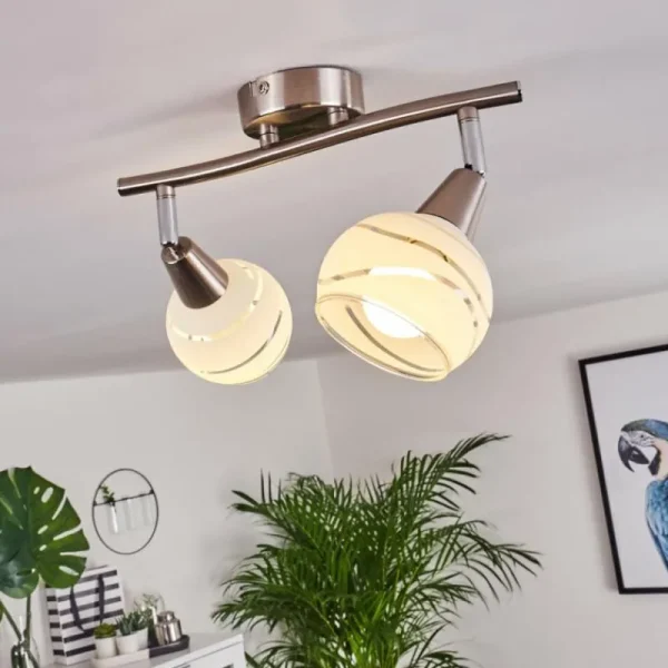 hofstein Plafonnier Warga LED Nickel mat, 2 lumières* Lampes En Verre