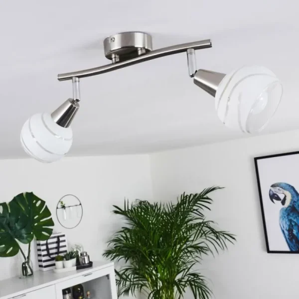 hofstein Plafonnier Warga LED Nickel mat, 2 lumières* Lampes En Verre