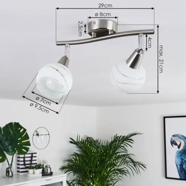 hofstein Plafonnier Warga LED Nickel mat, 2 lumières* Lampes En Verre