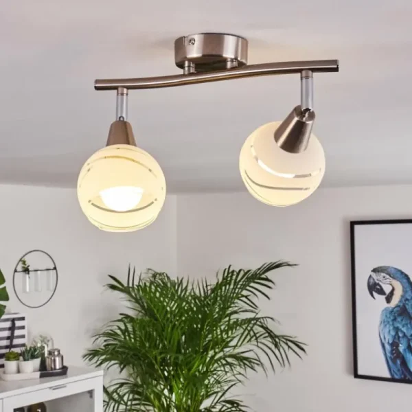 hofstein Plafonnier Warga LED Nickel mat, 2 lumières* Lampes En Verre