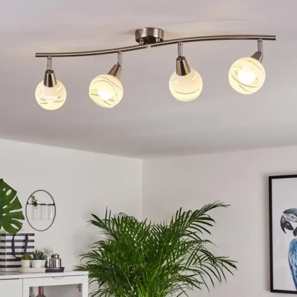 hofstein Plafonnier Warga LED Nickel mat, 4 lumières* Lampes En Verre