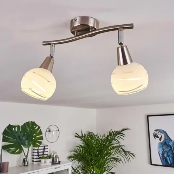 hofstein Plafonnier Warga LED Nickel mat, 2 lumières* Lampes En Verre